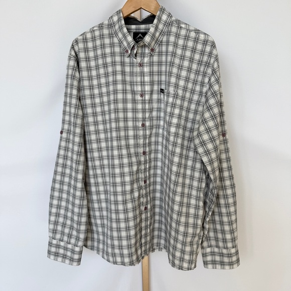 K-WAY Tech Men's Gray Plaid Long Sleeve Button-Up Shirt Size L Casual Collared - Picture 1 of 12